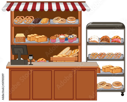 Bakery showcase with pastry products