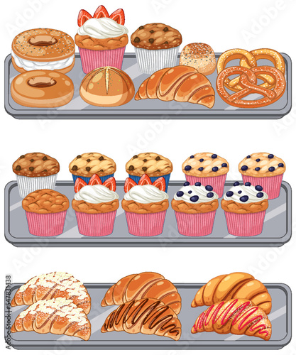 Bakery showcase with pastry products