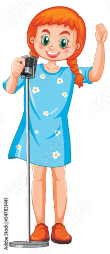 Girl singing with microphone vector