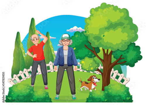Senior couple doing exercise at park