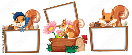 Squirrel with empty signboard set