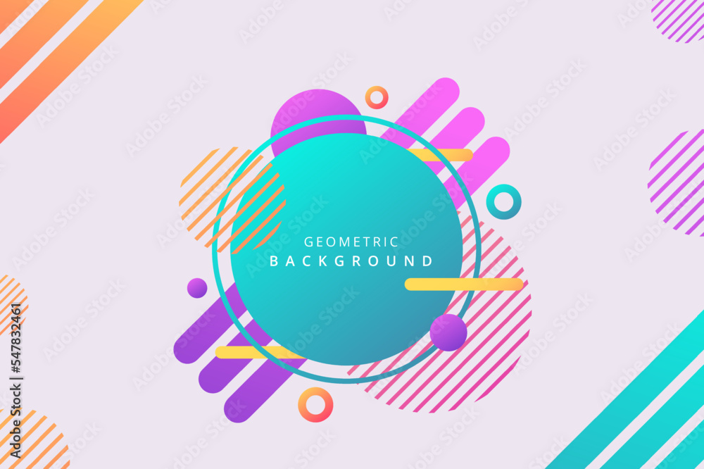Fototapeta premium geometric circle banner abstract colorful shapes. Trendy neon lines and circles wallpaper in a modern material design style.