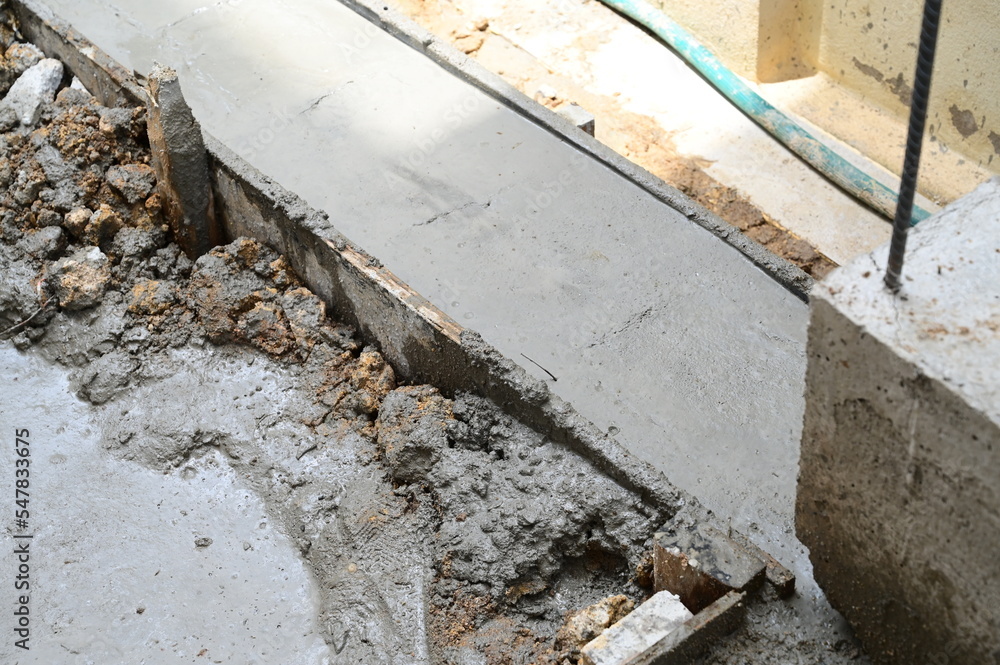 steelbar on cement pole and cement floor, construction industry steelbar on cement pole and cement floor, construction industry