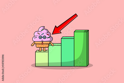 Ice cream cute businessman mascot character with a inflation chart cartoon style design