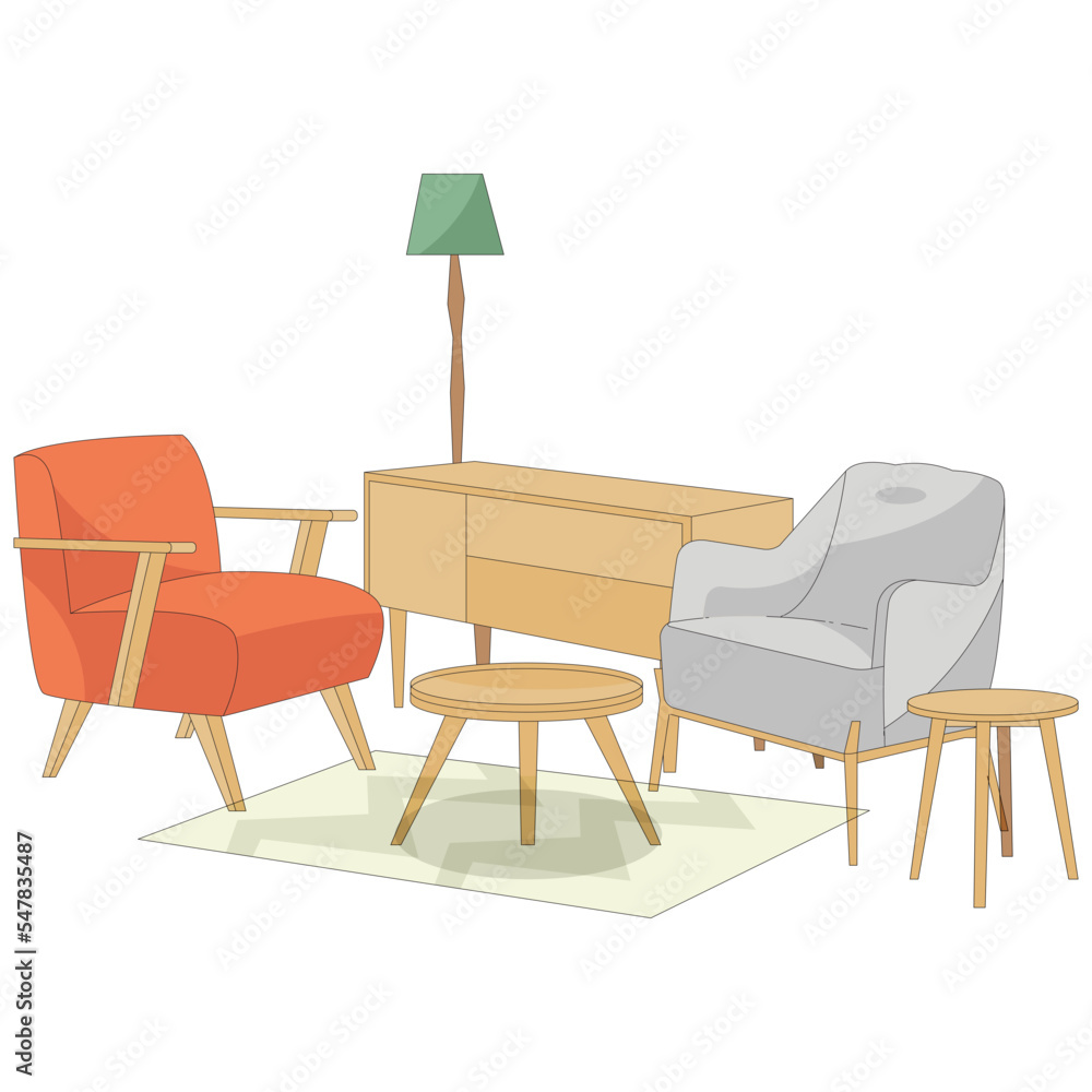 Fototapeta premium Home Interior Living Room Illustration