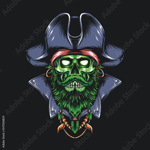 zombie skull captain pirate illustration