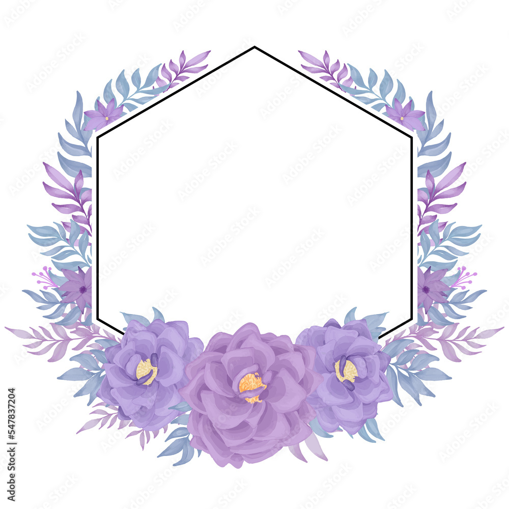 purple rose flower frame watercolor decoration