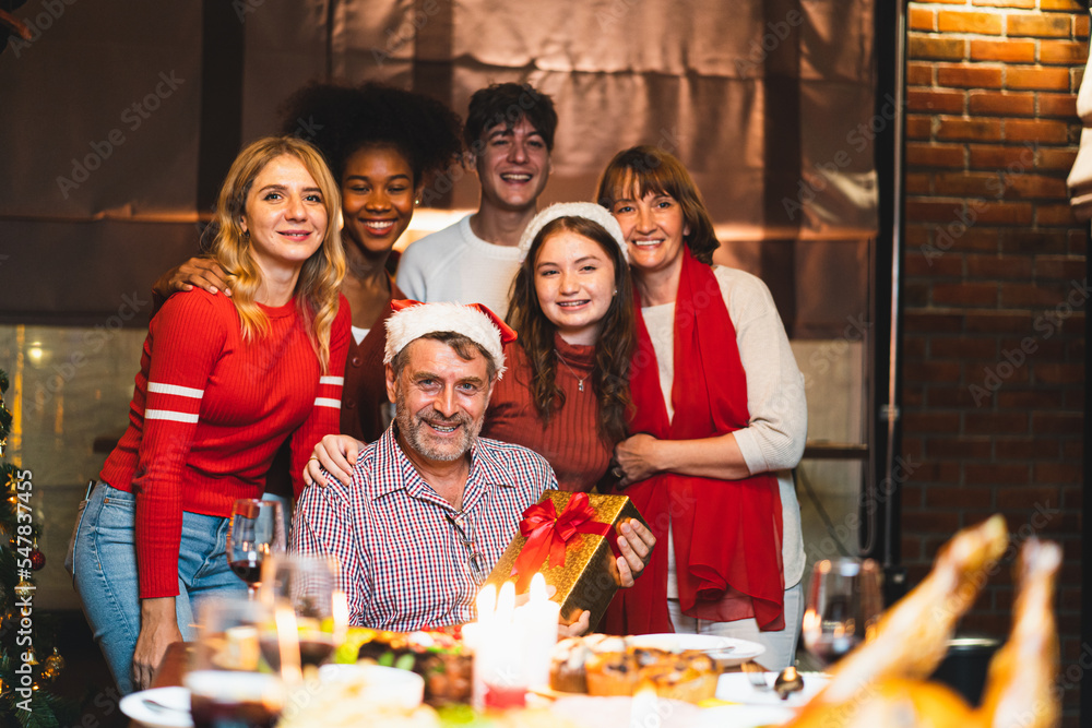 Fototapeta premium Happy family are having dinner at home. Family Celebrate Christmas at Home.