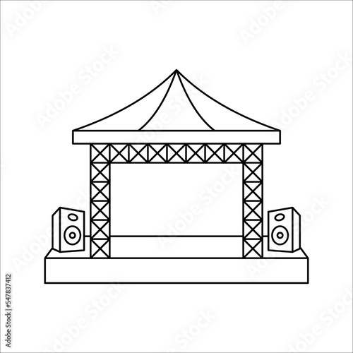 Concert stage icon. Scene, event equipment rental sign. Thin linear logo for concert, music festival. Vector illustration on white background.