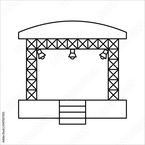 Concert stage icon. Scene, event equipment rental sign. Thin linear logo for concert, music festival. Vector illustration on white background.