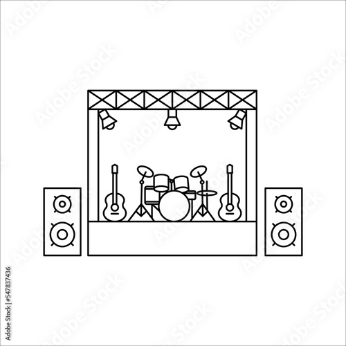 Concert stage icon. Scene, event equipment rental sign. Thin linear logo for concert, music festival. Vector illustration on white background.