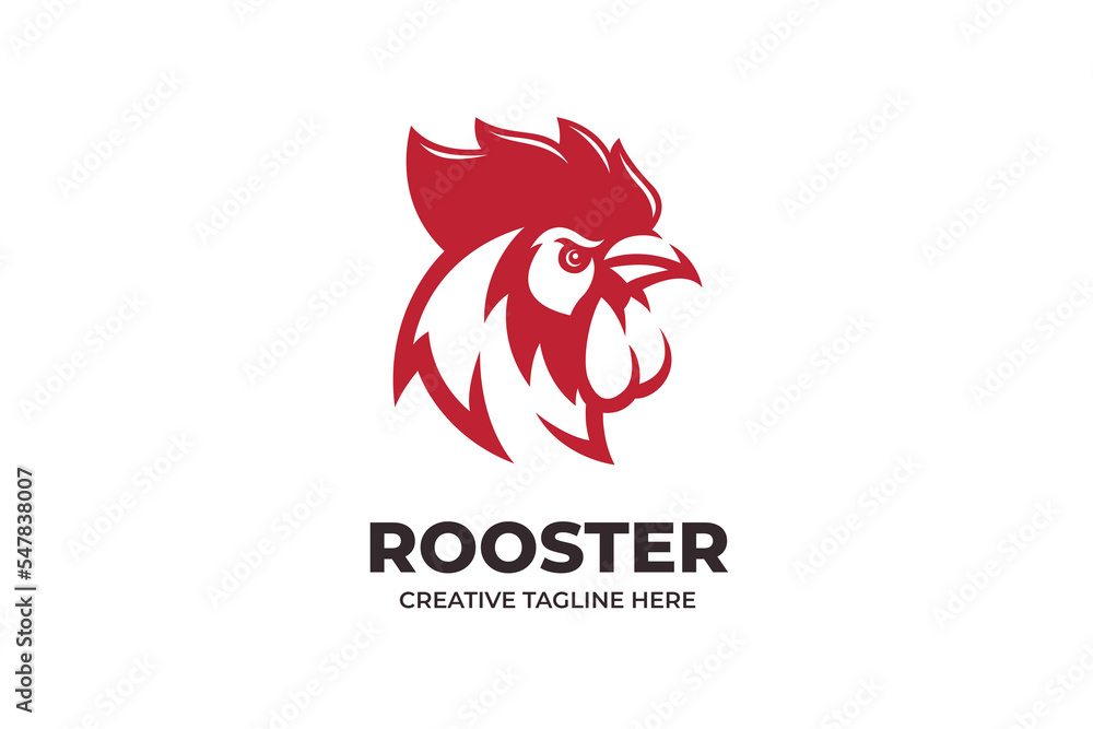 Rooster Head Negative Space Logo Illustration Rooster Head Negative Space Logo Illustration