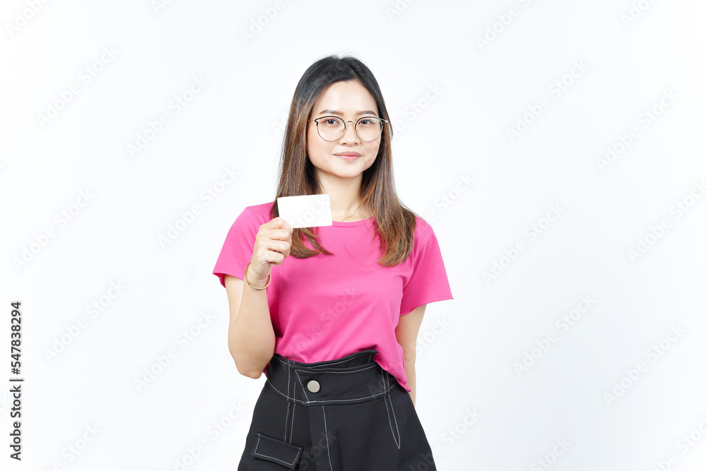 Holding Blank Bank Card Or Credit Card Of Beautiful Asian Woman Isolated On White Background Holding Blank Bank Card Or Credit Card Of Beautiful Asian Woman Isolated On White Background