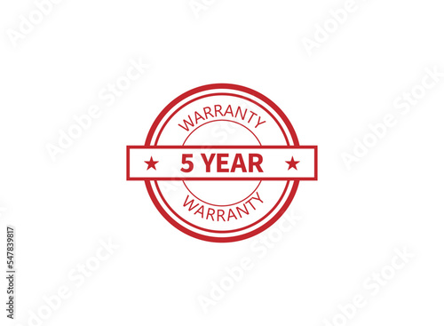 5 years limited warranty icon or label, certificate for customers, warranty stamp or sticker. vector illustration isolated on white background.