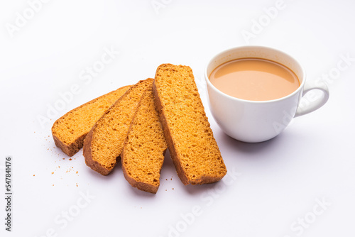 Crispy cake rusk or Delhi toast with masala tea