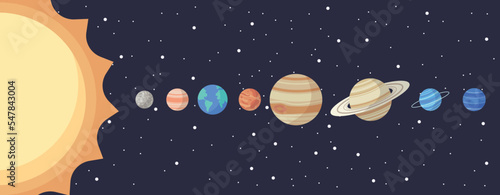 Set of cartoon solar system planets. Children s education. Vector illustration of cartoon solar system planets in order from the sun. infographic illustration for school education or space exploration
