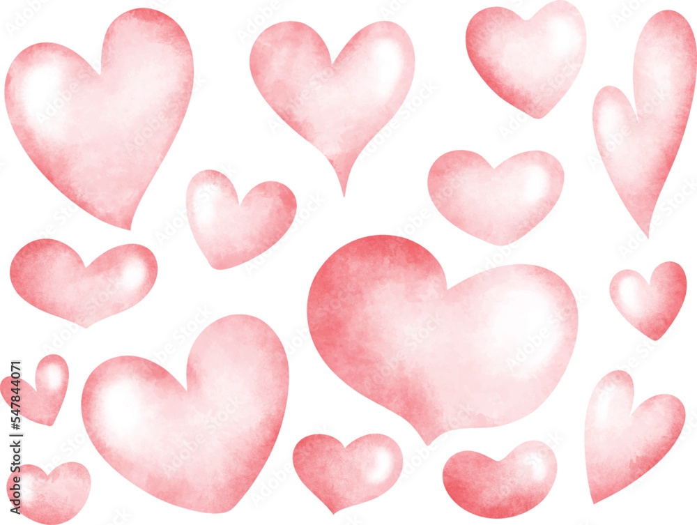 Watercolor Illustration set of  pink heart elements