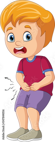 Cartoon little boy stomach ache