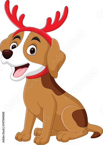 Cartoon funny dog wearing antlers