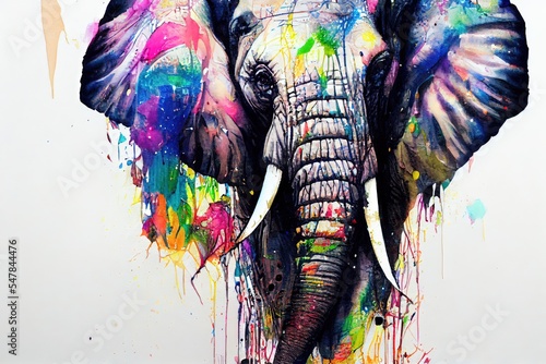 Print op canvas isolated elephant watercolour splashes with ink painting, llustration art