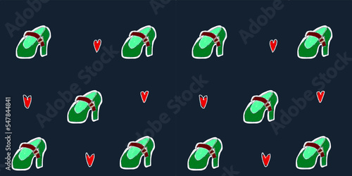 Cute Green Mary Jane Shoe seamless Graphic pattern, drawing, vector, wallpaper