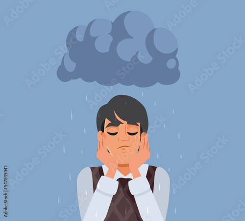 Sad Unhappy Man Having Bad Luck Vector Concept Illustration. Stressed anxious adult person feeling emotional unwell
