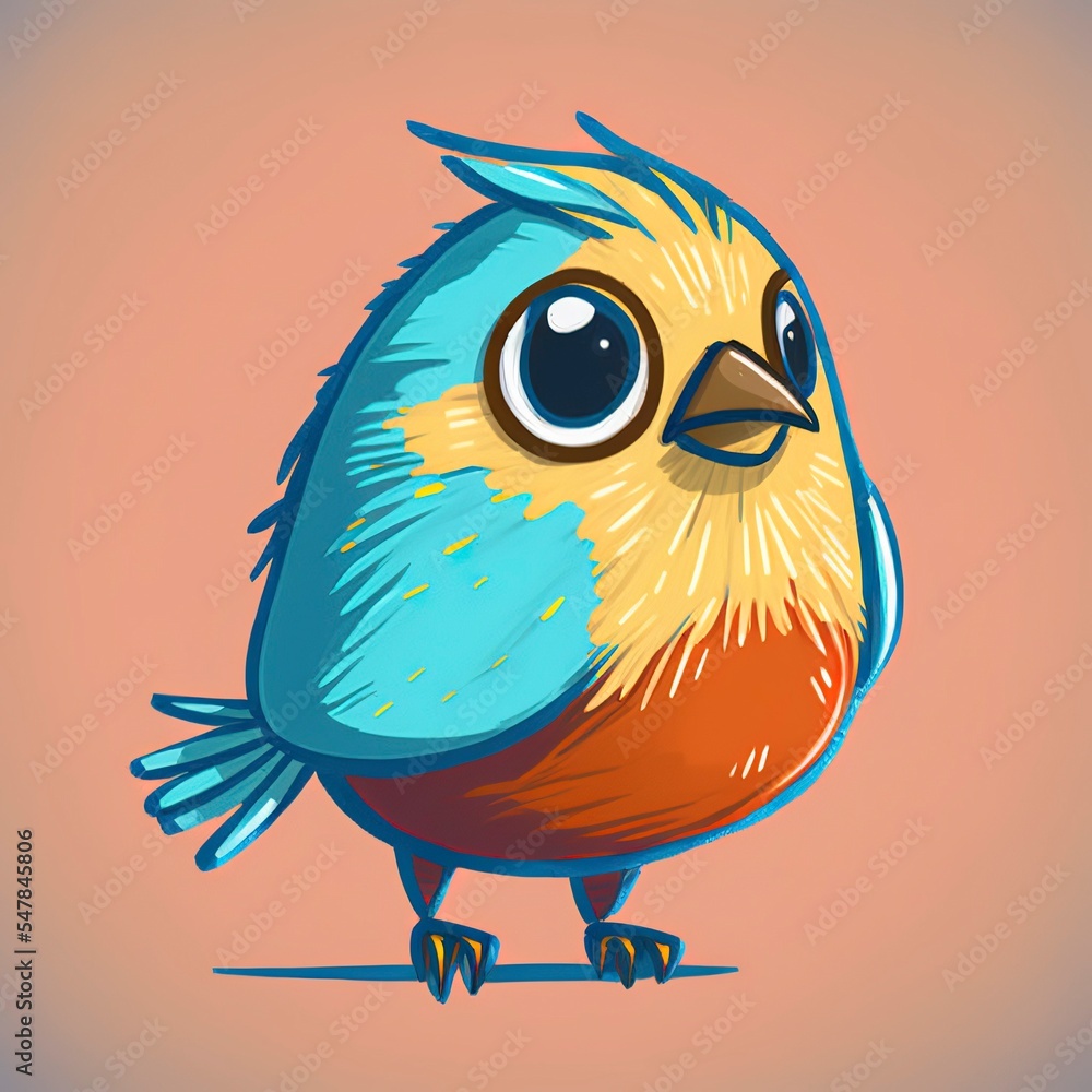 Cartoon Cute Bird Drawing Illustration for tshirt, clipart or sticker