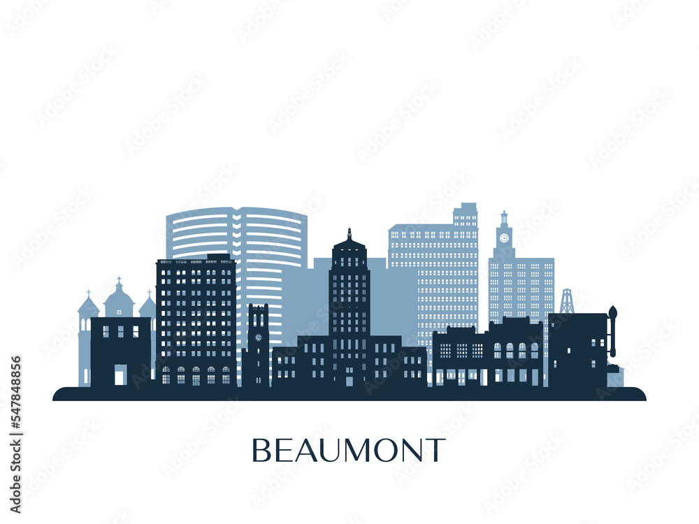 Beaumont TX skyline, monochrome silhouette. Vector illustration.