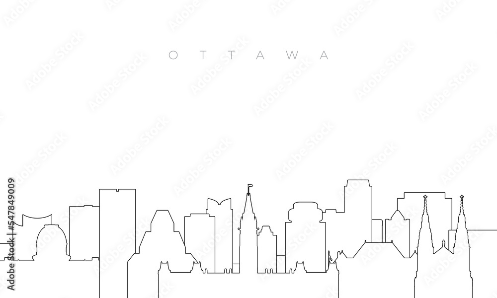 Outline Ottawa skyline. Trendy template with Ottawa buildings and landmarks in line style. Stock vector design.