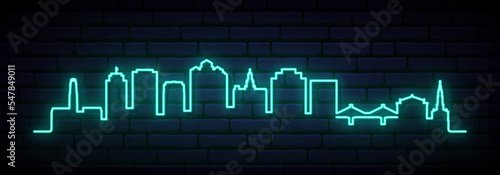 Blue neon skyline of New Haven. Bright New Haven City long banner. Vector illustration.