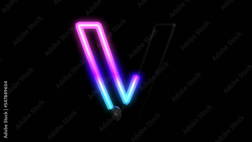 Animated Neon Lights with Reflection Themed Font Letter V Animated Neon Lights with Reflection Themed Font Letter V