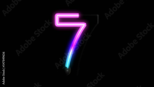 Animated Neon Lights with Reflection Themed Font  Number 7