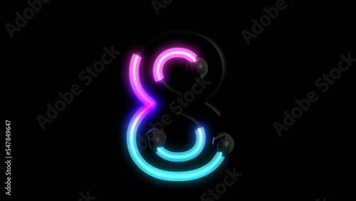 Animated Neon Lights with Reflection Themed Font  Number 8