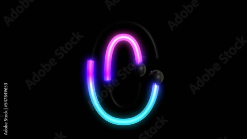 Animated Neon Lights with Reflection Themed Font  Number 0