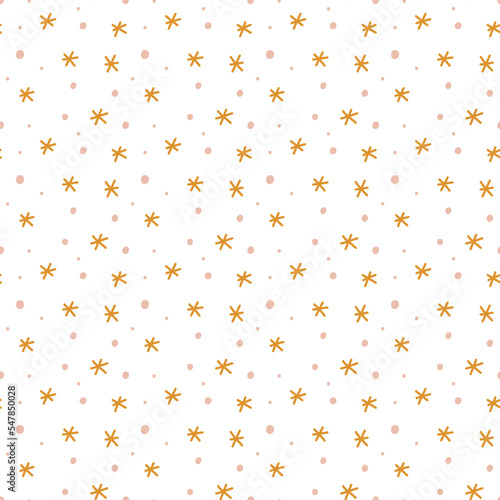 Minimalist snowflakes snow seamless pattern. Doodle Paper Baby Shower Scandinavian wallpaper background. Textile fabric design for kids