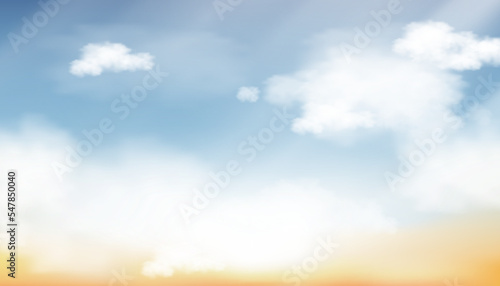 Morning sky, Horizon Spring sky scape in blue and yellow colour,Vector of nature sky in sunny day Summer, Horizon Natural banner background for World environment day, Save the earth or Earth day