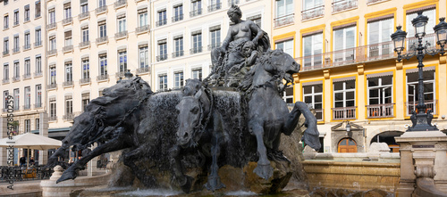 Famous "Fontaine des Terreaux" in Lyon,