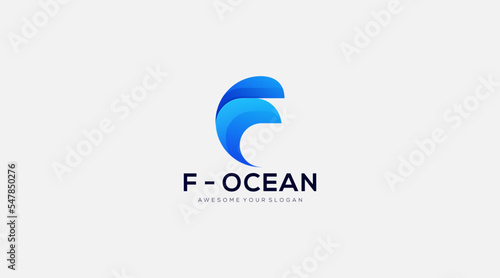 Letter F ocean logo design vector inspiration template