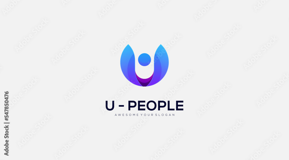 Naklejka premium Letter u people vector icon logo design template