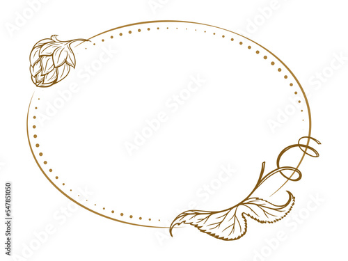 Vector horizontal oval dotted frame with beer hops decoration