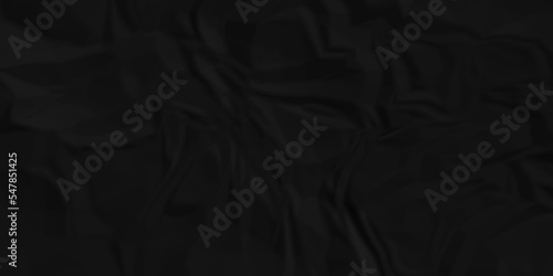 Dark Black facbric paper crumpled texture. dark black textured crumpled black paper background. panorama black paper texture background, crumpled pattern	
