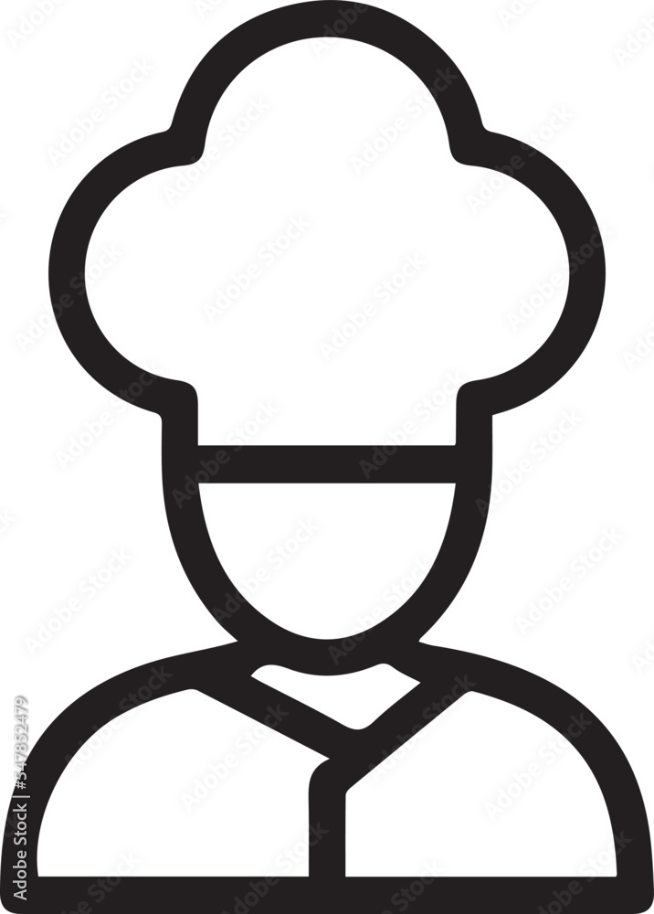 Chef in a cooking hat vector outline logo. Kitchen simple black icon.
Chef in a cooking hat vector outline logo. Kitchen simple black icon.