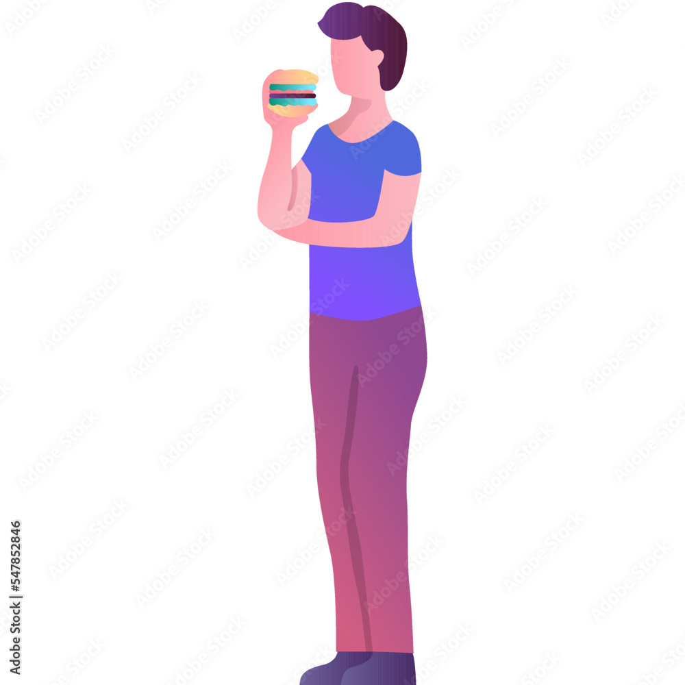 Man eating burger vector icon isolated on white Man eating burger vector icon isolated on white