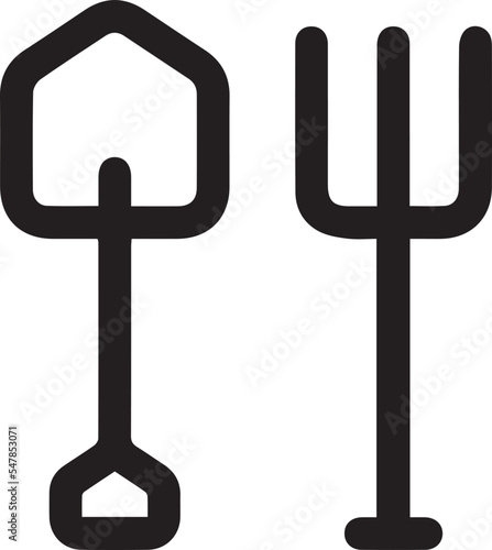 Gardening tools set. Farm icons isolated on white background. Shovel and pitchfork icons. Vector illustration - linear, outline style.