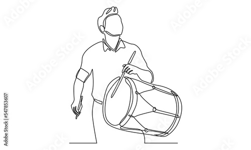 continuous line of man with traditional African ethnic drum, djembe