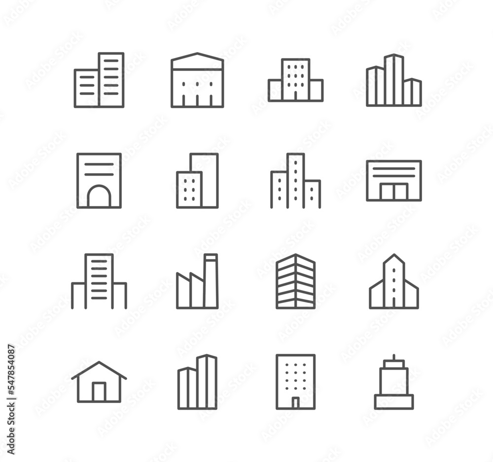 Set of building and house icons, property, apartment, school, structure, skyscraper, hospital and linear variety vectors. Set of building and house icons, property, apartment, school, structure, skyscraper, hospital and linear variety vectors.