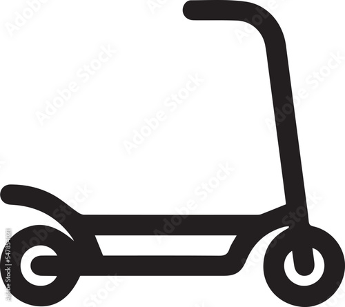 Black kick scooter or balance bike icon. Flat push scooter isolated on white. Vector illustration. Eco transport symbol.