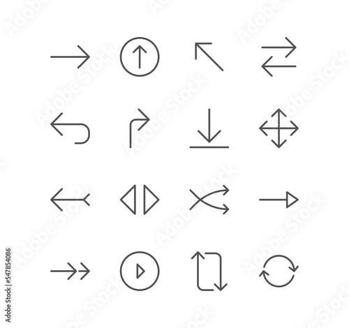 Set of arrow and navigation icons, size, scale, decrease, edit, resize, line, view, reduce and linear variety vectors.
