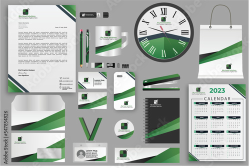 Modern business stationary, corporate branding identity mockup set in green and black color