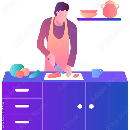 Man cooking on kitchen vector icon isolated